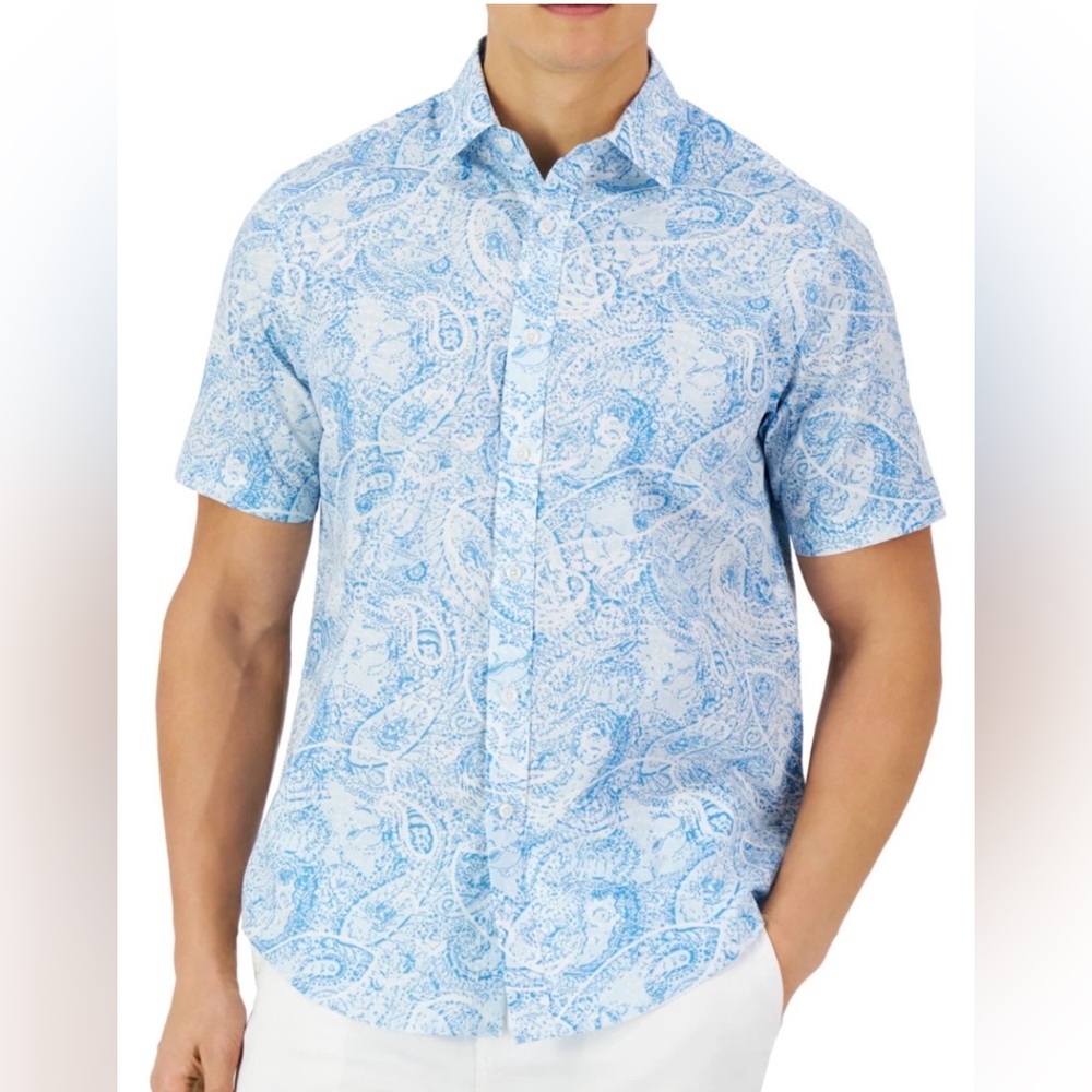 Club Room Mens Blue Paisley Collared Button Down Shirt‎ NWT Size M